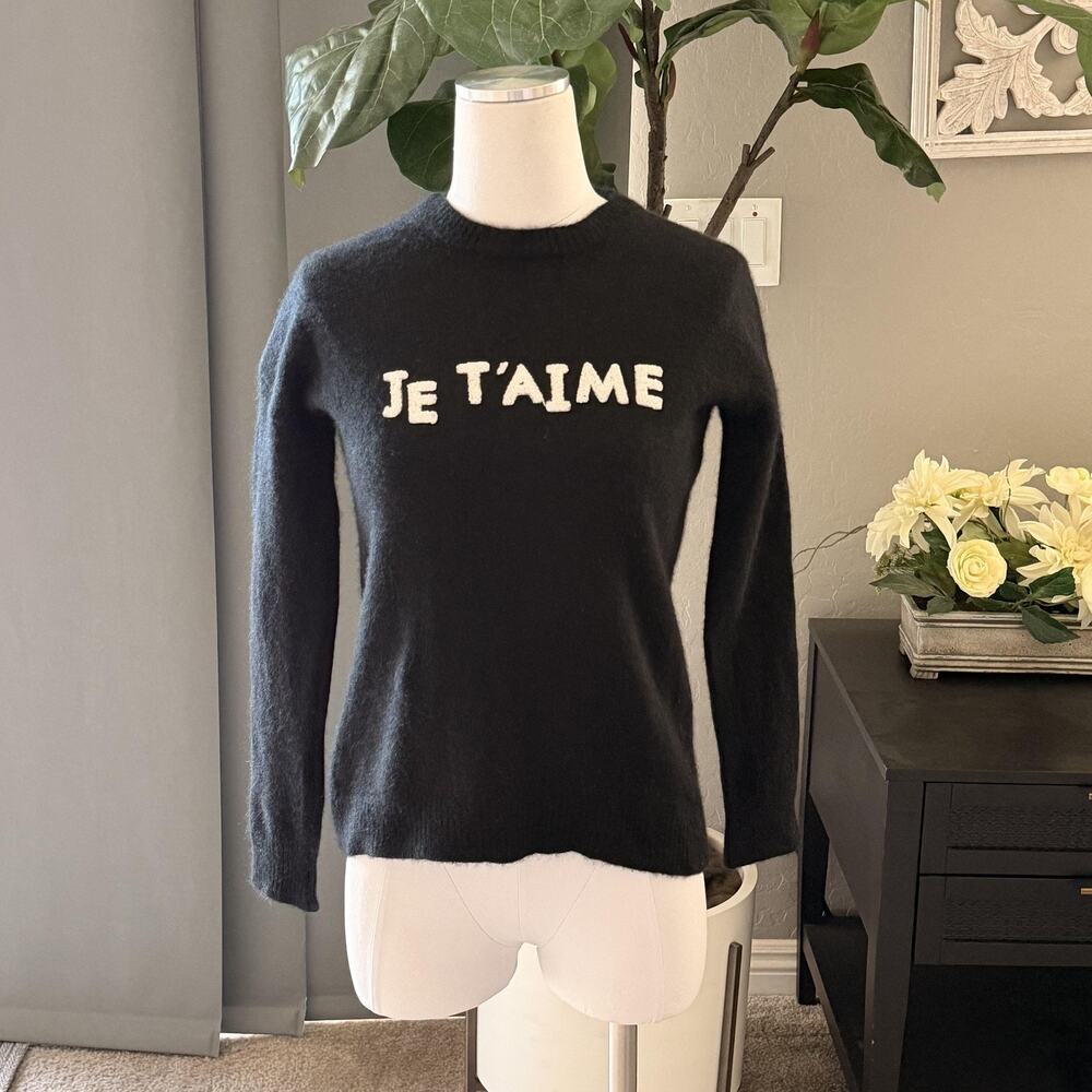 The Cashmere Project Sweater Womens Small Black 100% Cashmere Je T'Aime Love